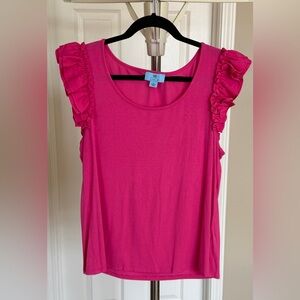 CeCe Bright Pink Ruffle Sleeve Top